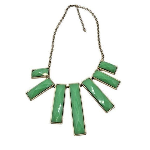 Green Gold Tribal Bar Faceted Necklace Graduated Spring Summer Easter Statement - Picture 3 of 4